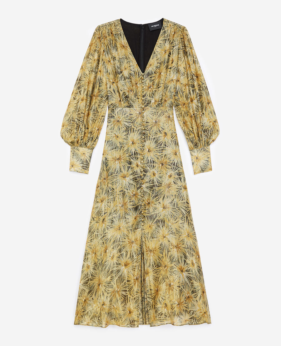 buttoned long dress with golden print