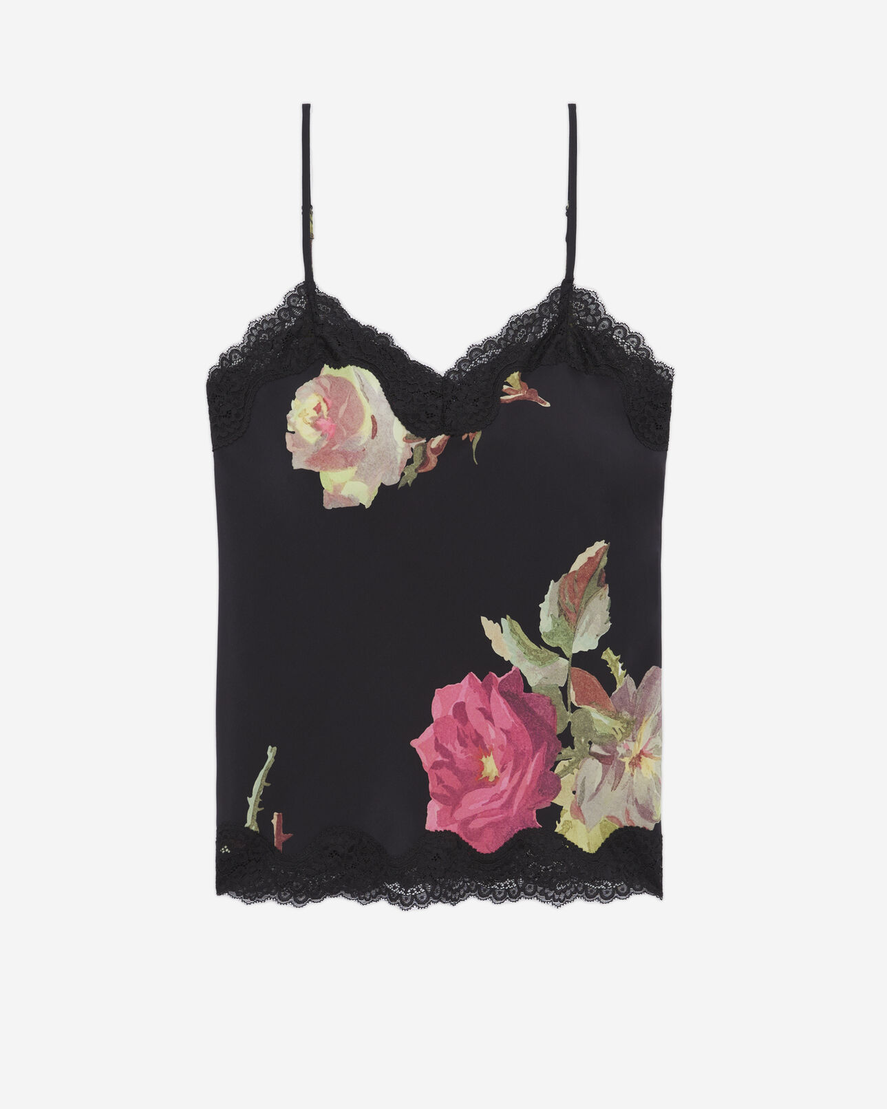 The Kooples WOMEN PINK BLACK printed silk camisole with lace