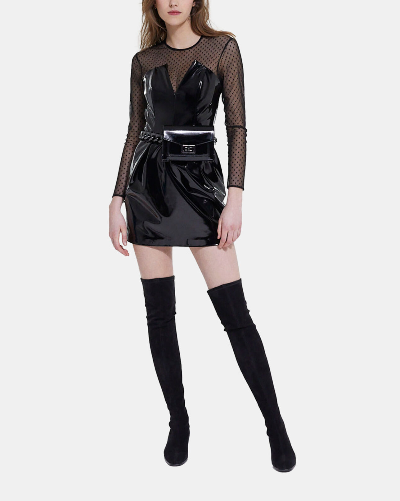 The Kooples WOMEN BLACK short black vinyl-effect dress