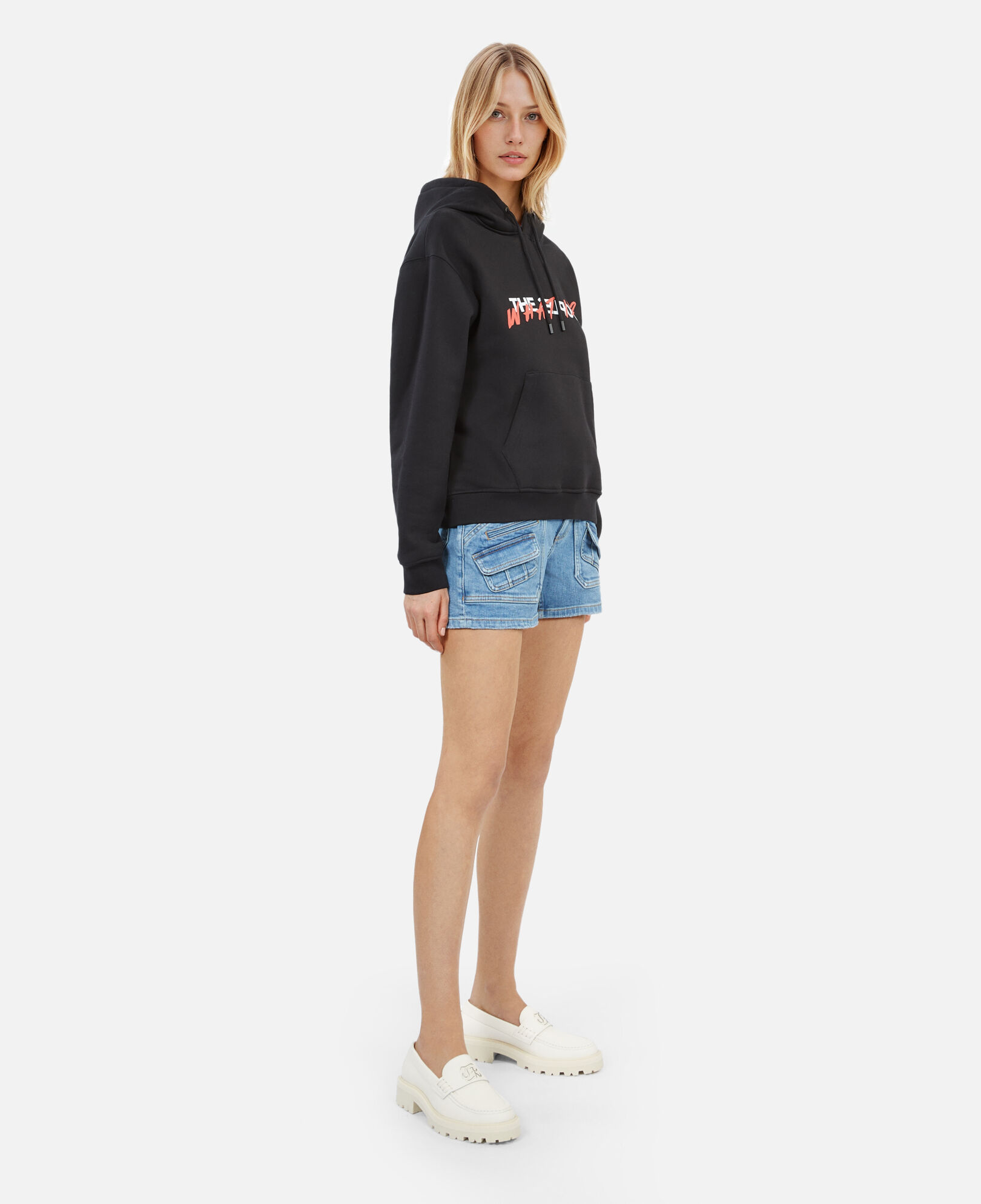 The Kooples DAMEN BLACK schwarzes kapuzensweatshirt „what is“