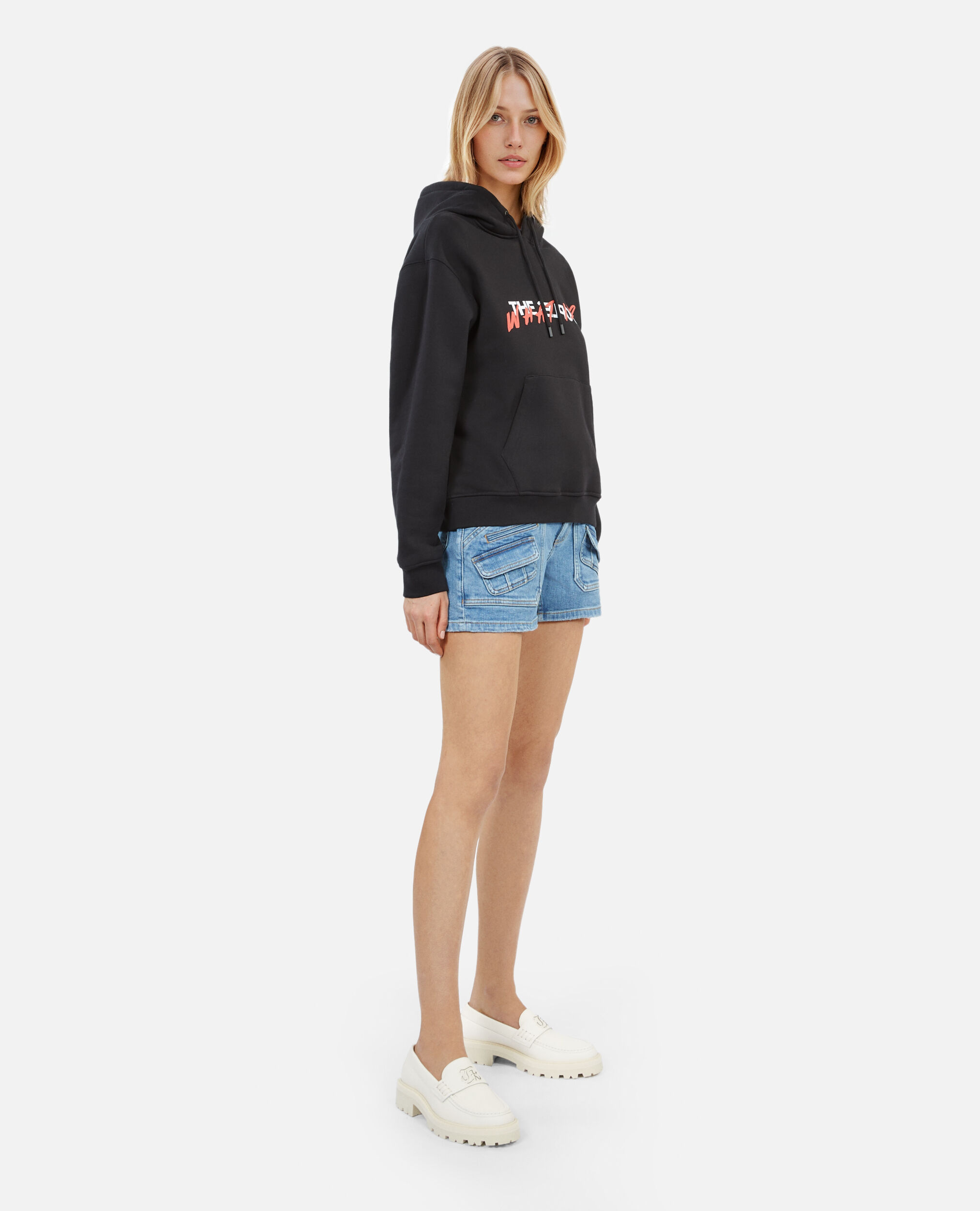 Schwarzes Kapuzensweatshirt „What is“, BLACK, hi-res image number null
