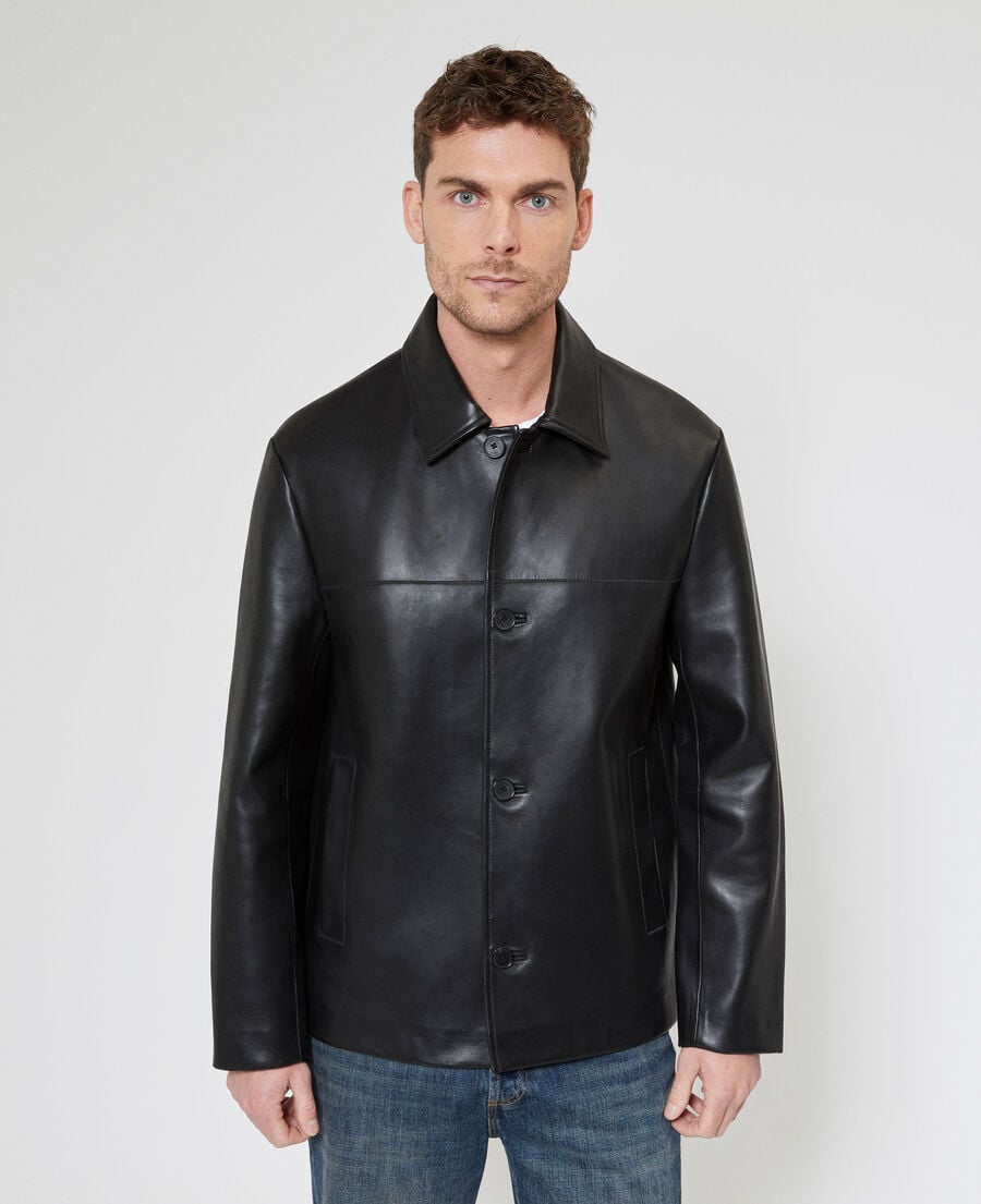 The Kooples H BLACK black leather button-down jacket