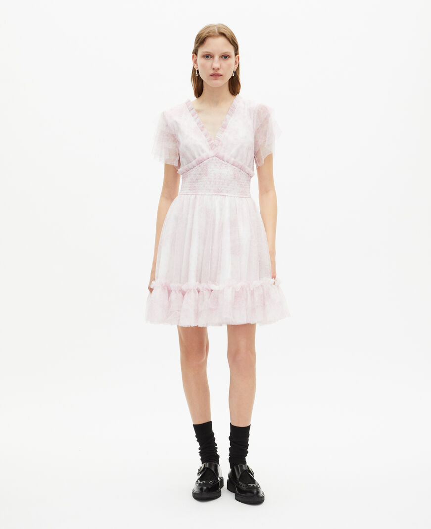 The Kooples WOMEN WHITE - PINK short dress in pale pink printed tulle