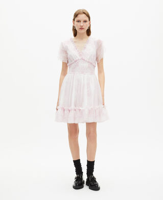 The Kooples WOMEN WHITE - PINK short dress in pale pink printed tulle