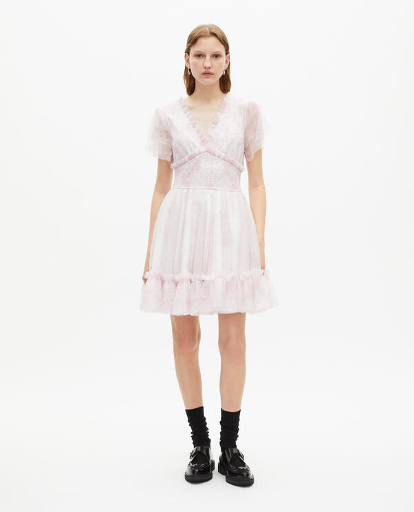 The Kooples FEMME WHITE - PINK robe courte en tulle imprimé rose pâle