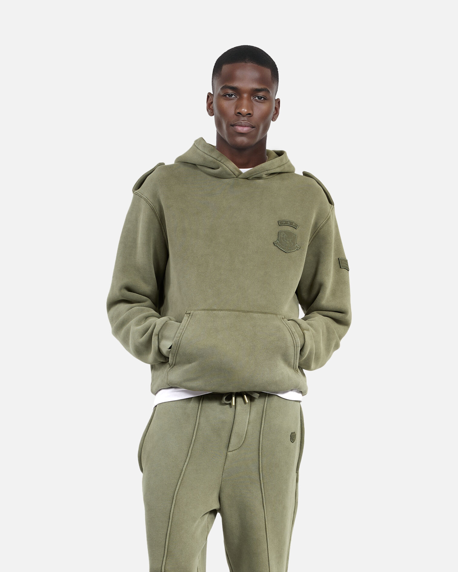 Khakifarbenes Kapuzensweatshirt mit Aufnähern, KAKI, hi-res image number null