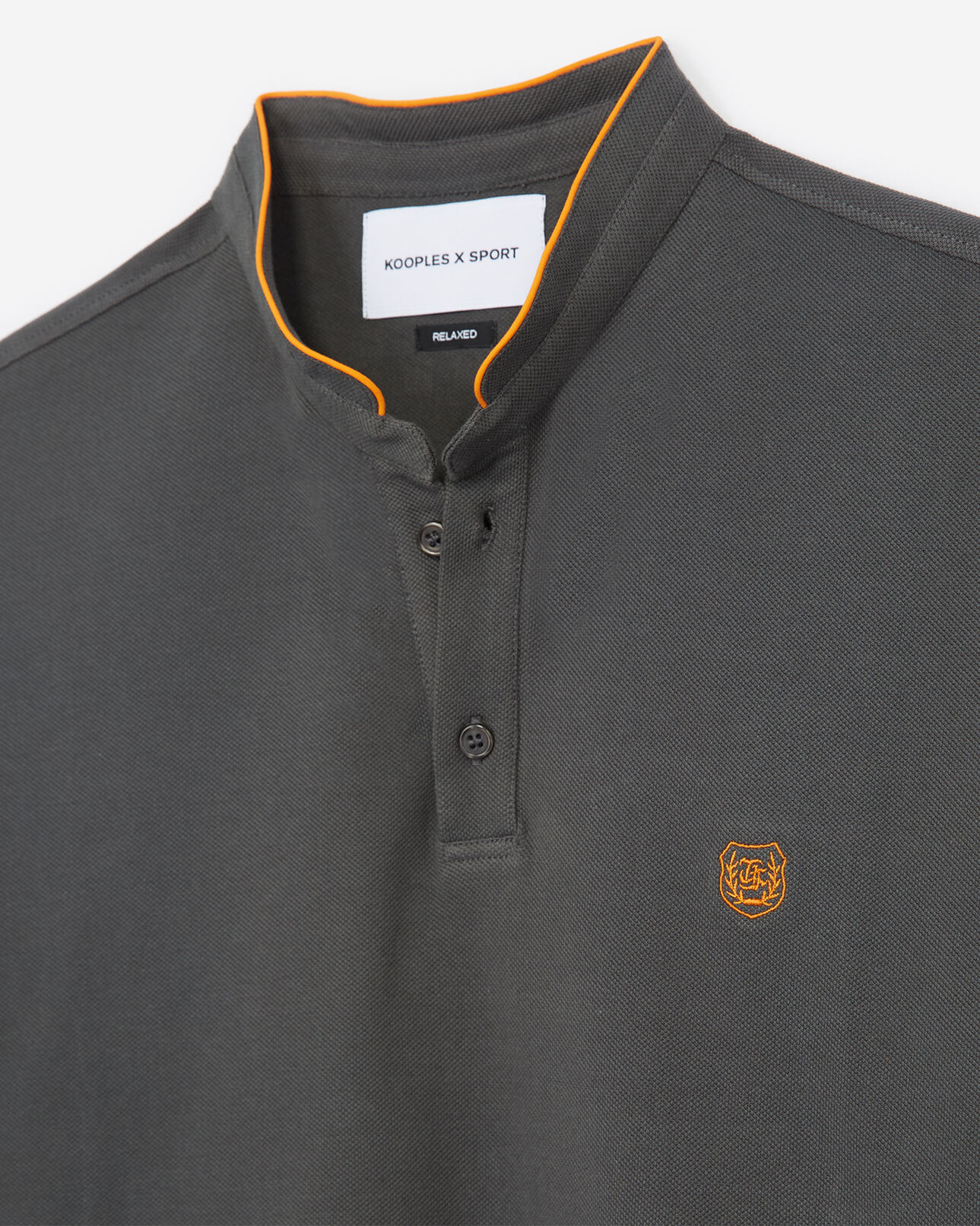 The Kooples MEN KAKI / CLEMENTINE loose embroidered khaki polo shirt stand-up collar