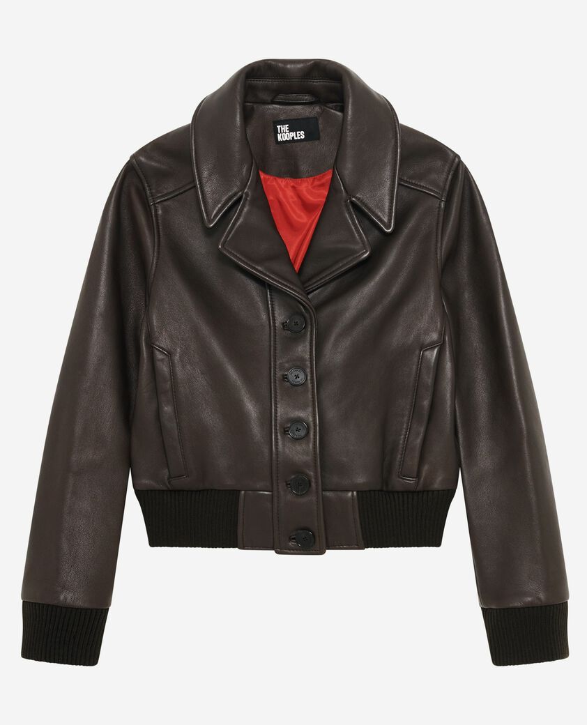 The Kooples DAMEN BROWN kurze braune lederjacke