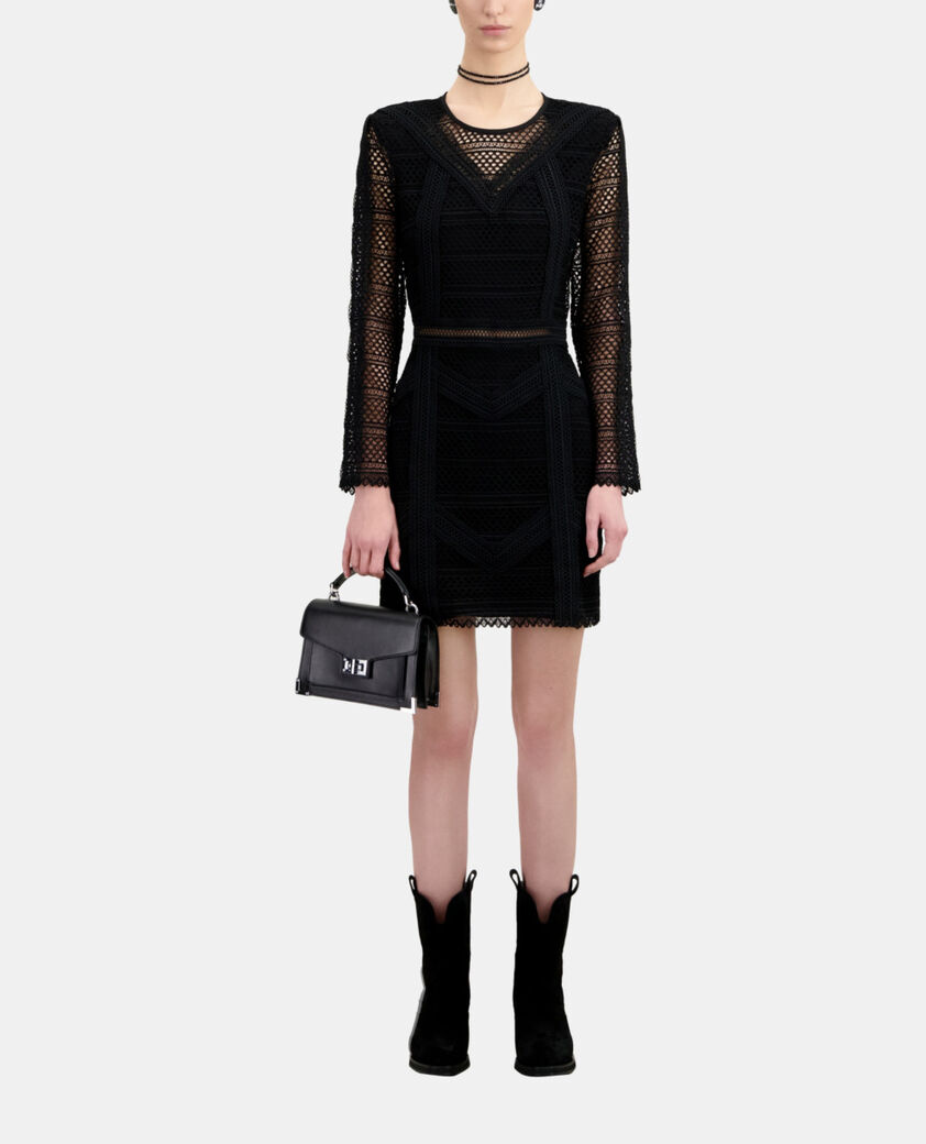 The Kooples FEMME BLACK robe courte en guipure noire