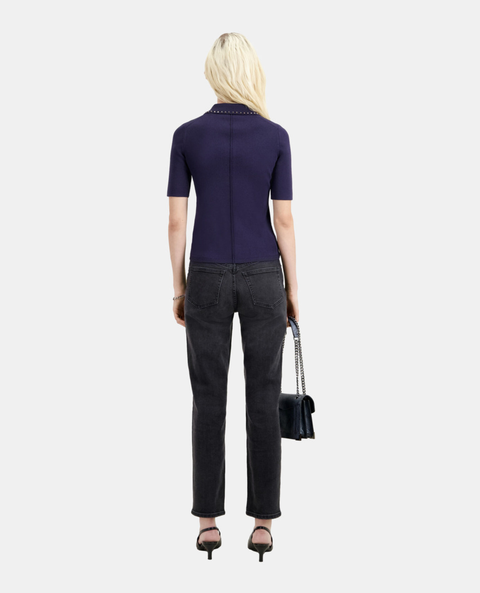 Navy blue knitted polo t-shirt, NAVY, hi-res image number null