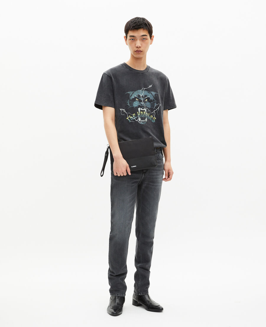 The Kooples MEN BLACK WASHED t-shirt with black panther screen print