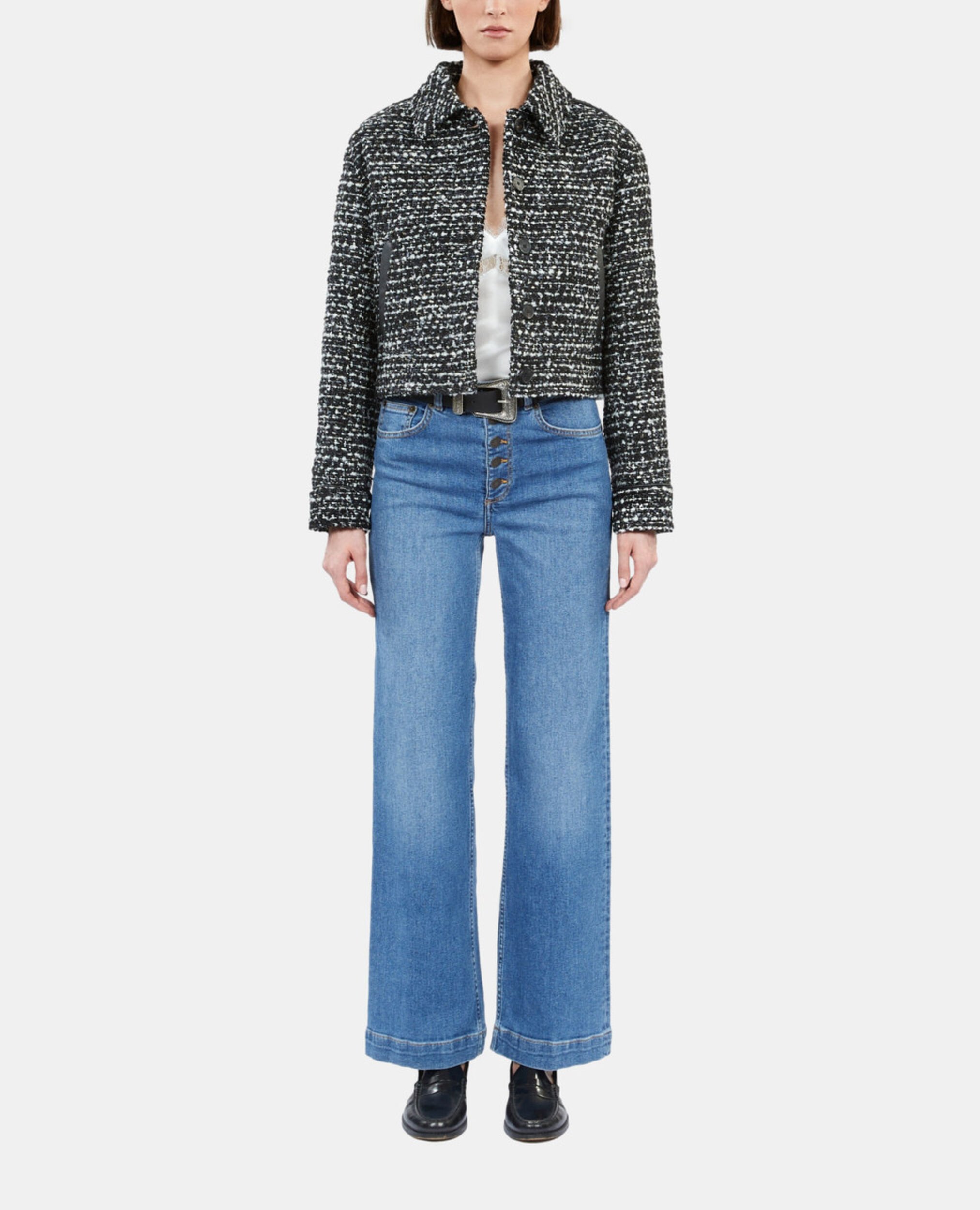 Blouson en tweed noir et blanc, BLACK WHITE, hi-res image number null