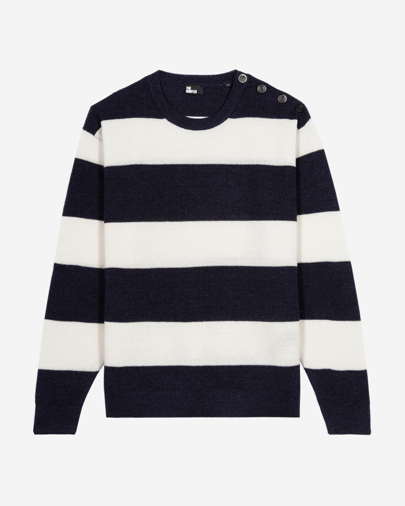 The Kooples MEN ECRU NAVY navy stripe wool and linen sweater