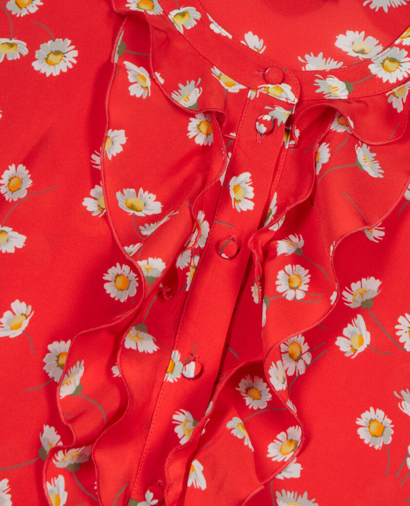 The Kooples FEMME RED / WHITE chemise à imprimé fleuri avec volants