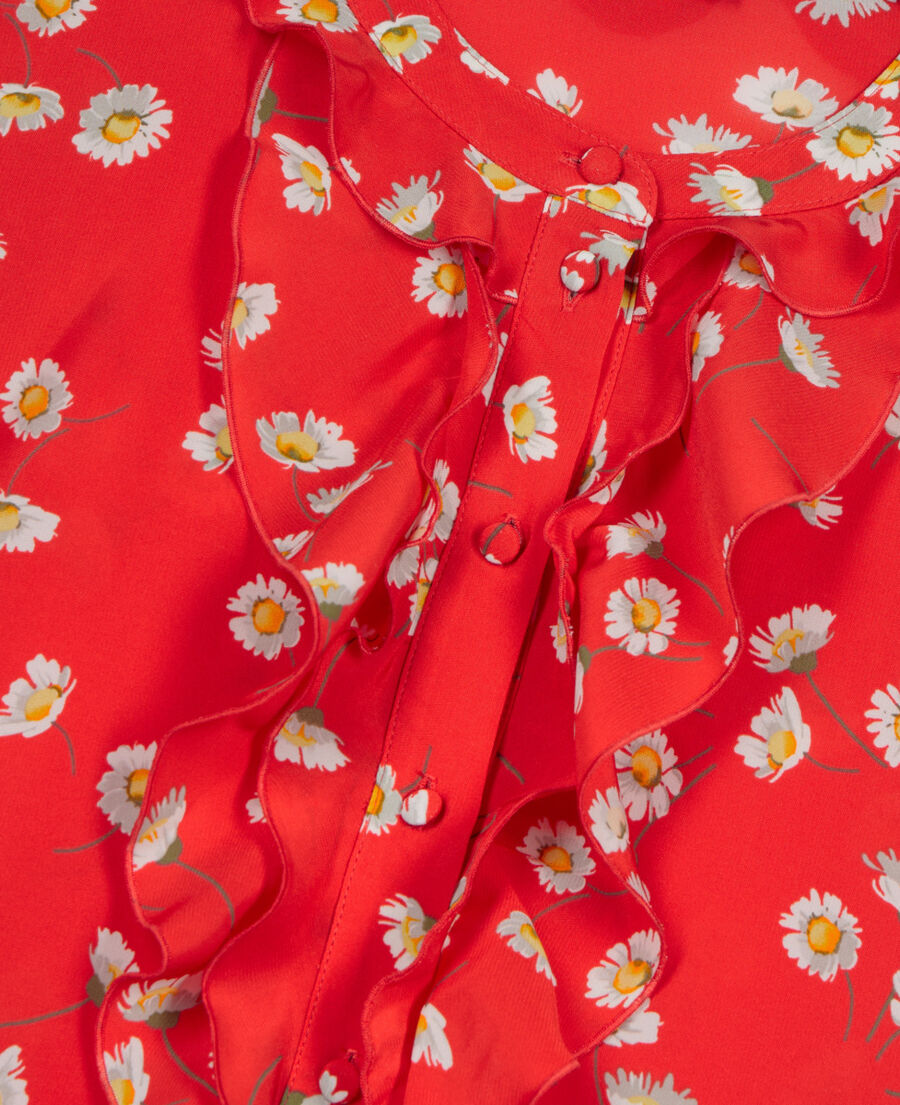 The Kooples F RED / WHITE floral printed shirt with ruffles