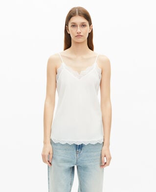 The Kooples MUJER ECRU camisola de seda y encaje color crudo