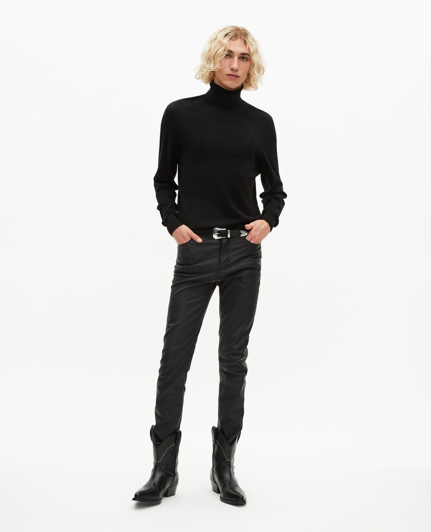 The Kooples HOMME BLACK pull col roulé en laine mérinos noir