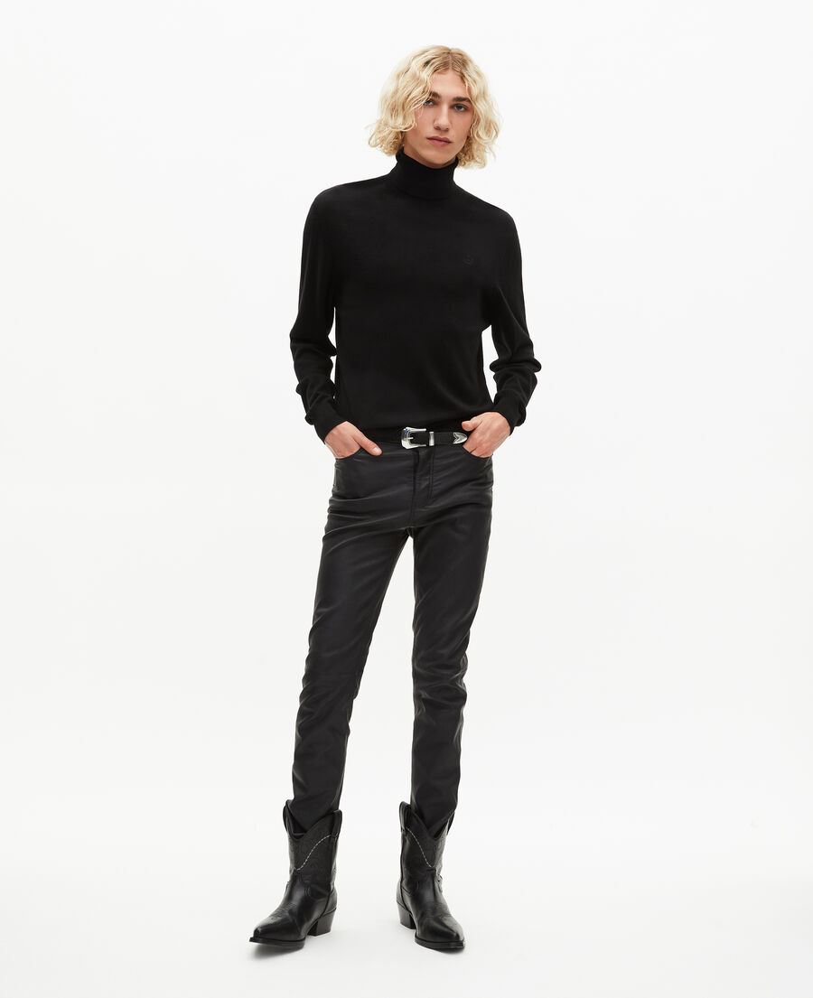 The Kooples HOMME BLACK pull col roulé en laine mérinos noir