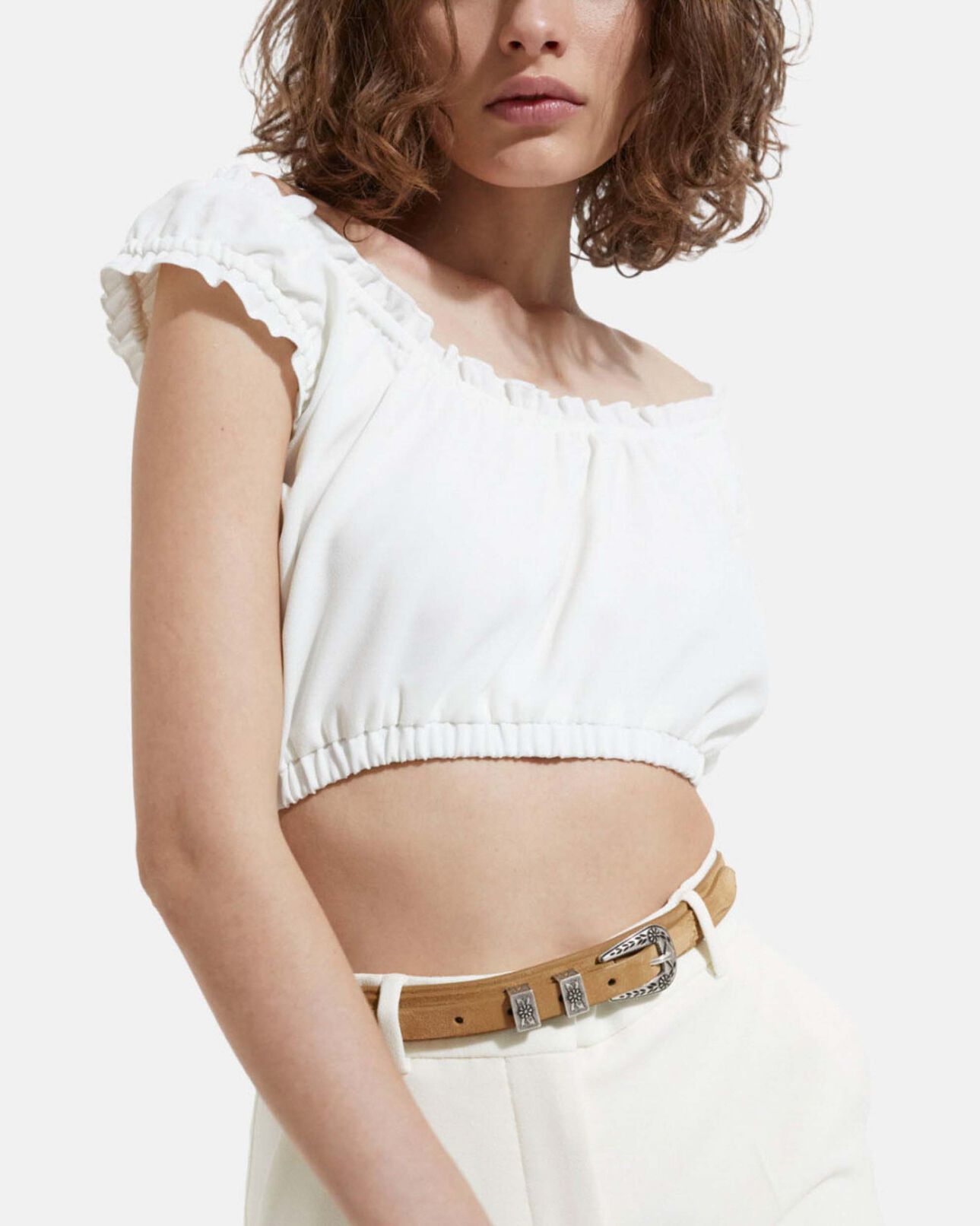 The Kooples DAMEN OFF WHITE oberteil krepp ecru mit kurzen puffärmeln