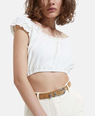 The Kooples F OFF WHITE ecru crepe top with short puffed sleeves