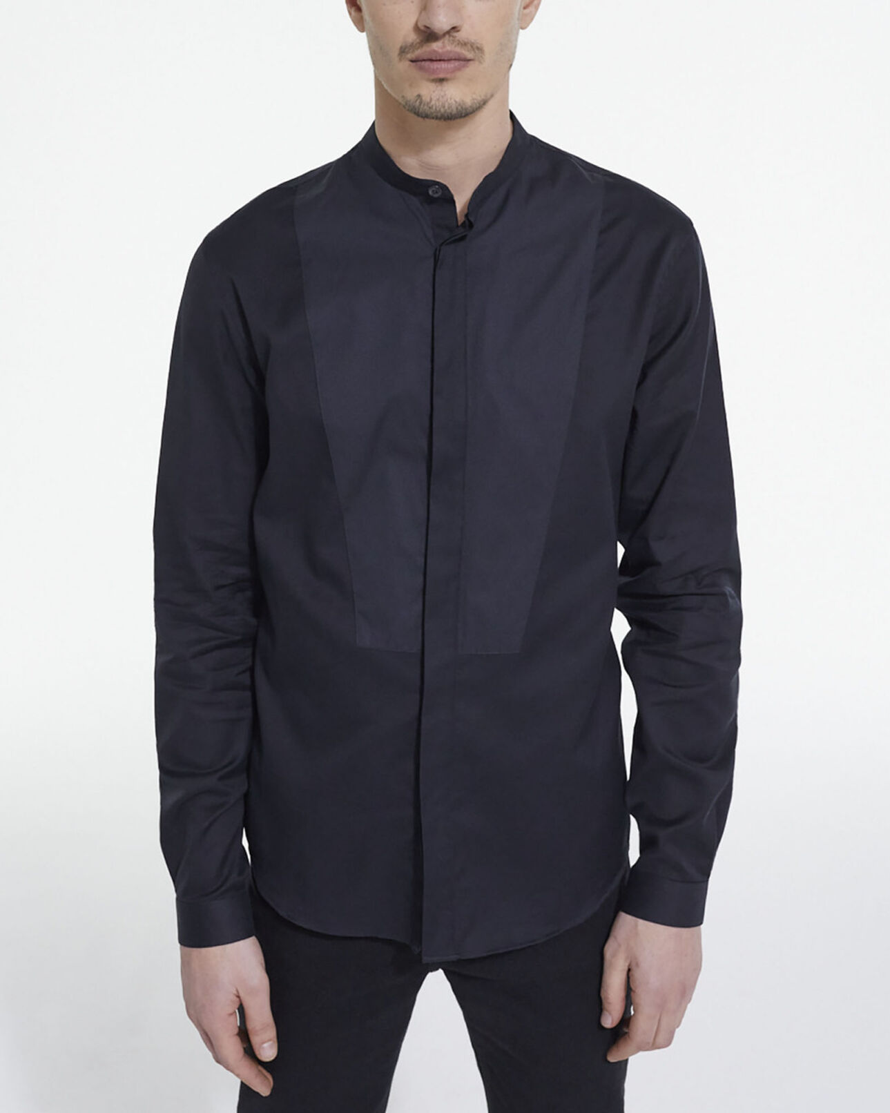 The Kooples HOMBRE BLACK camisa cuello mao algodón negra