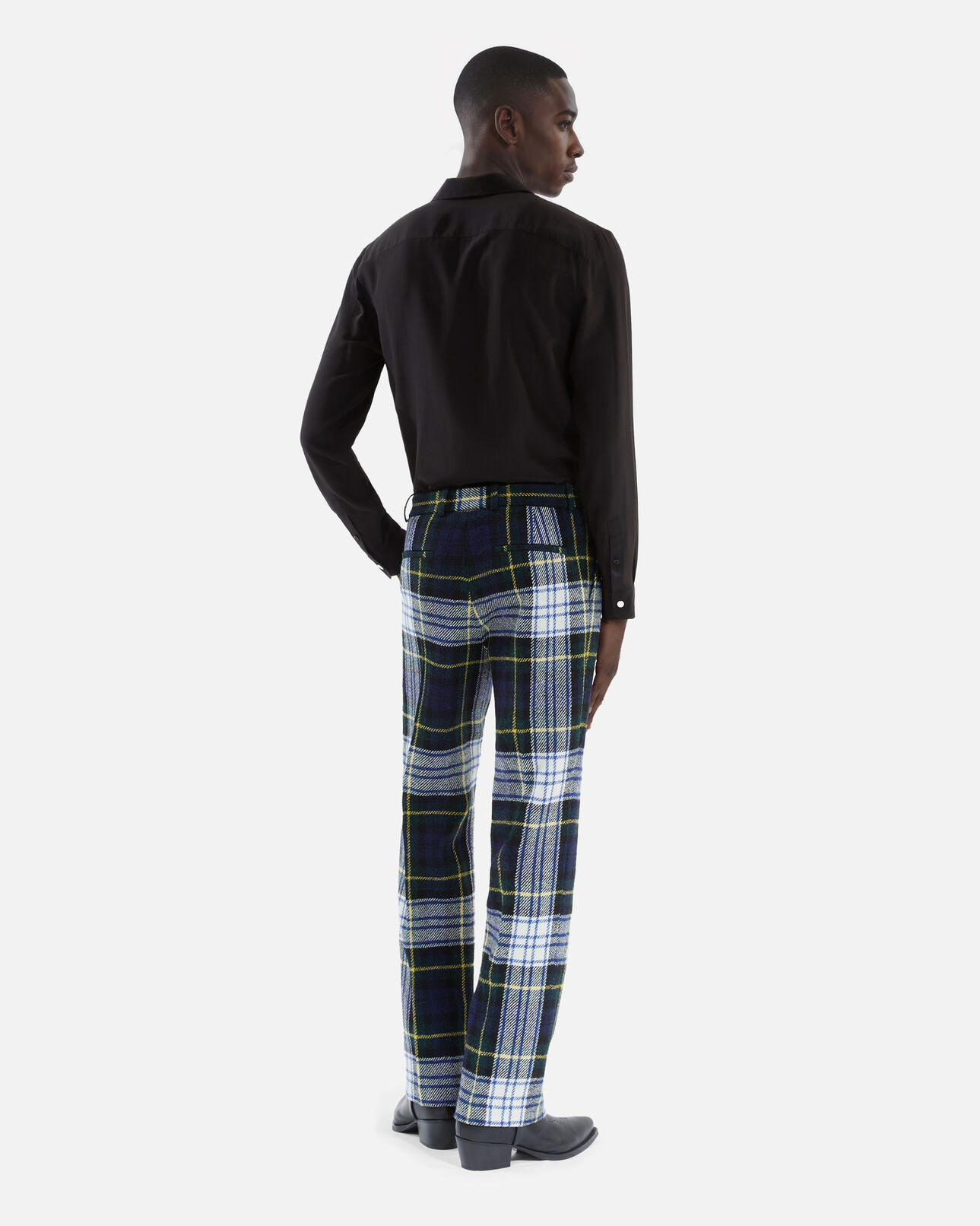 The Kooples MEN GREEN-WHITE green and navy blue check wide-leg wool pants the kooples x harris tweed