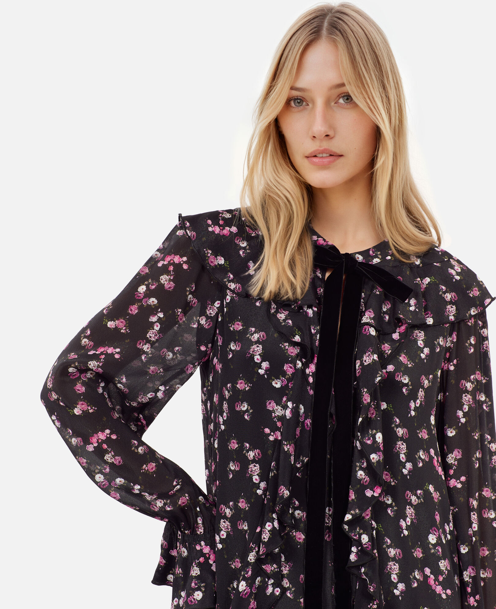 The Kooples MUJER BLACK vestido corto volantes estampado floral