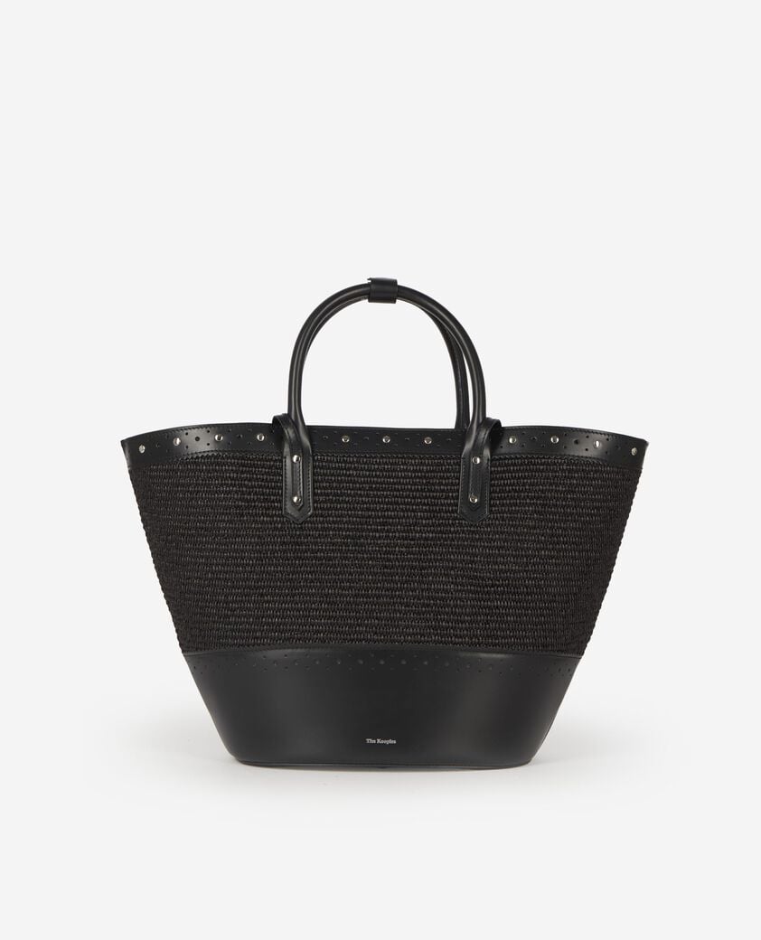 The Kooples FEMME BLACK sac cabas en cuir et raphia noir