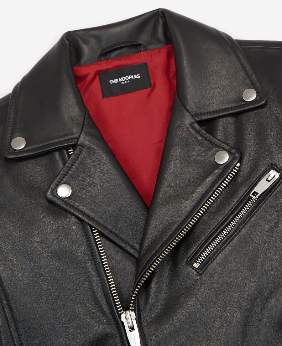 veste motard cuir noir à détails zippés