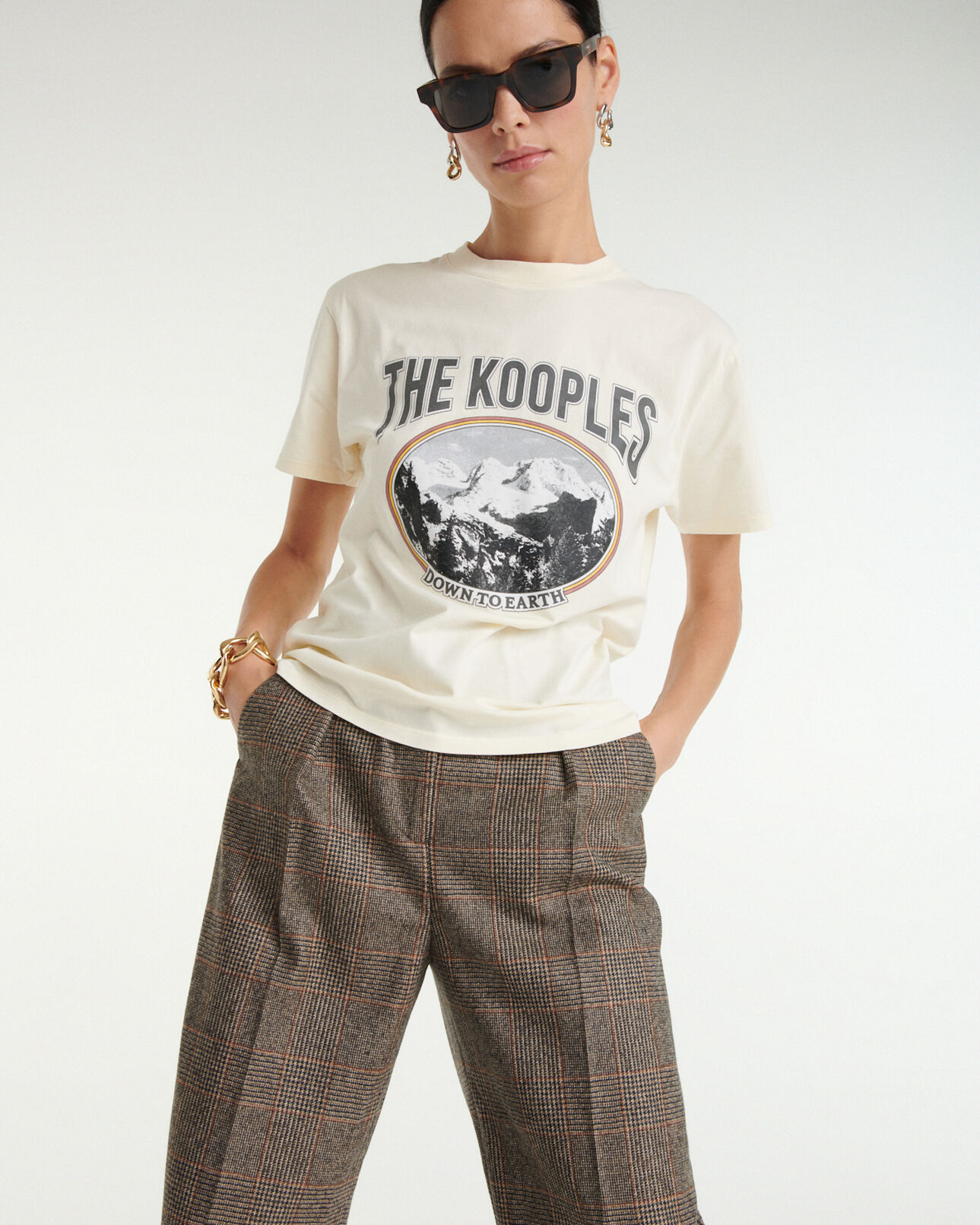 The Kooples WOMEN ECRU ecru cotton printed t-shirt with mountain