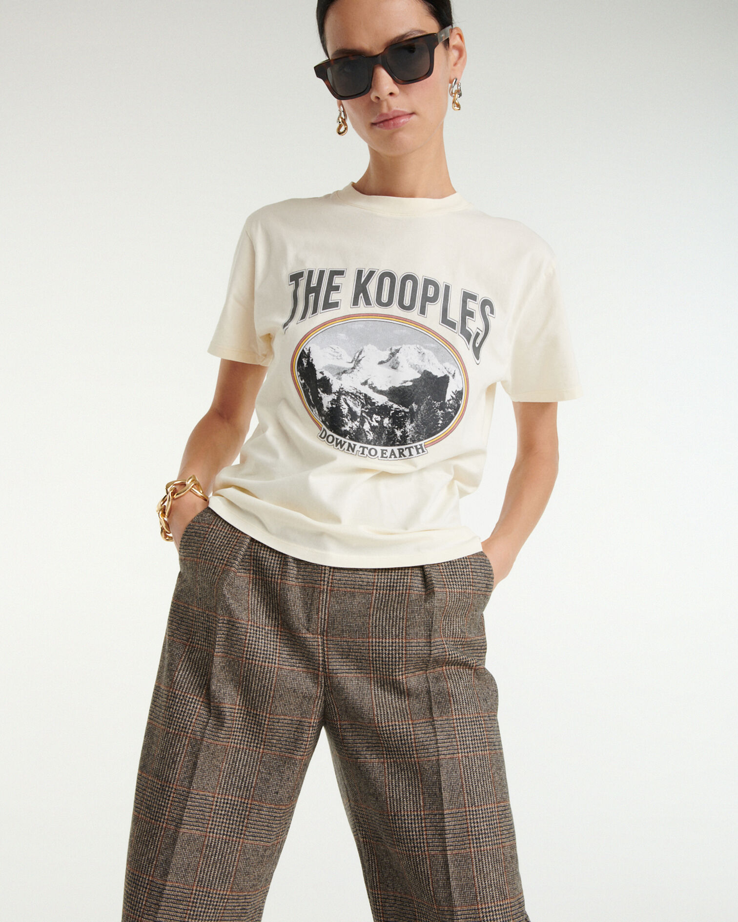 Ecru cotton printed T-shirt with mountain, ECRU, hi-res image number null