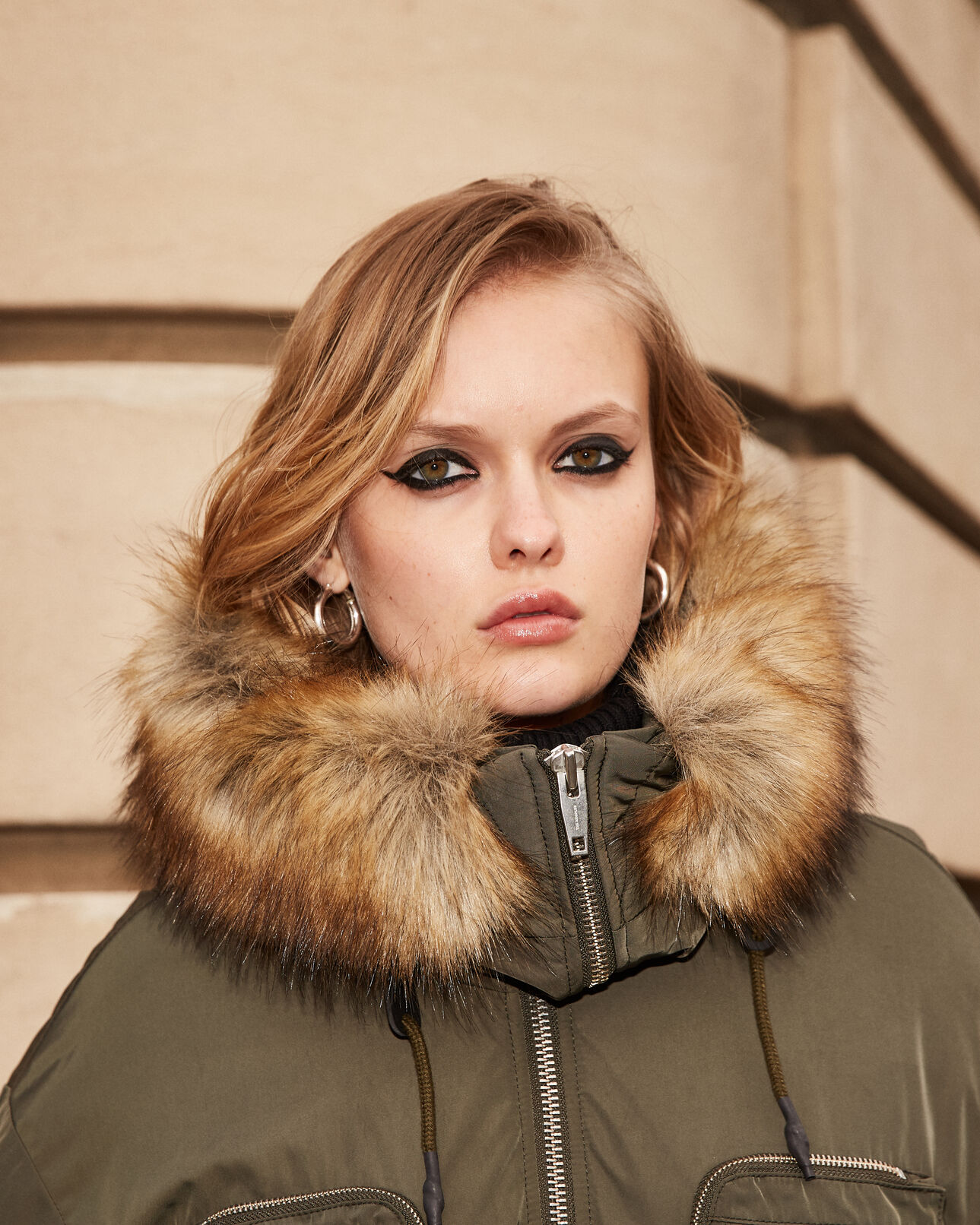 The Kooples FEMME KAKI blouson nylon kaki multi-poches capuche