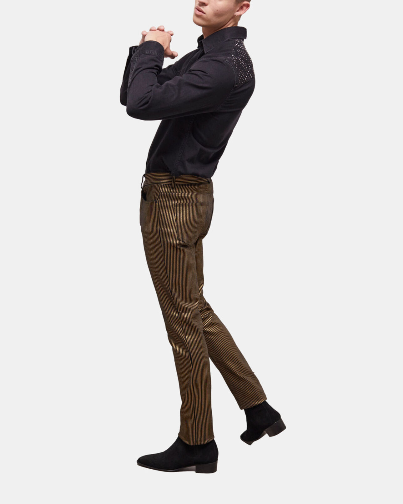 The Kooples HOMME BLACK / GOLD jean slim à rayures doré