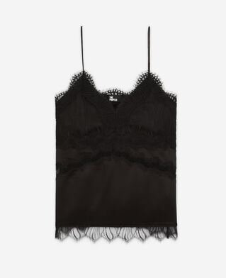 The Kooples FEMME BLACK caraco avec détails en dentelle et soie noir