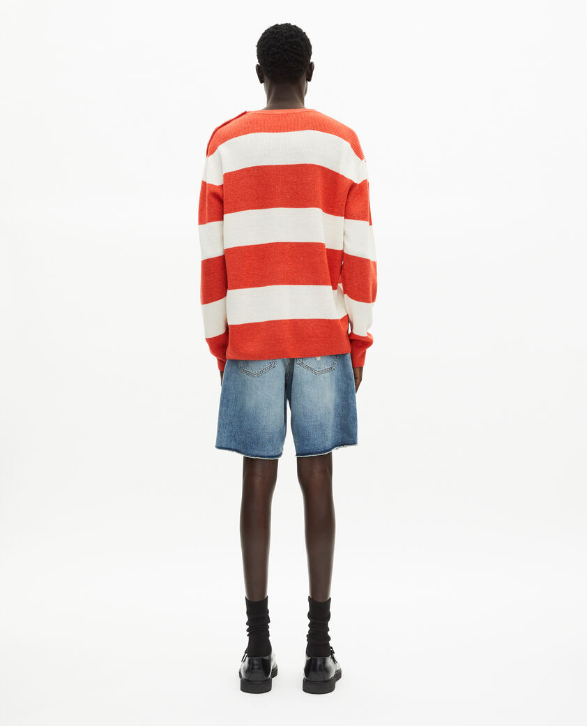 The Kooples MEN ORANGE ECRU wool and linen sweater in orange stripes