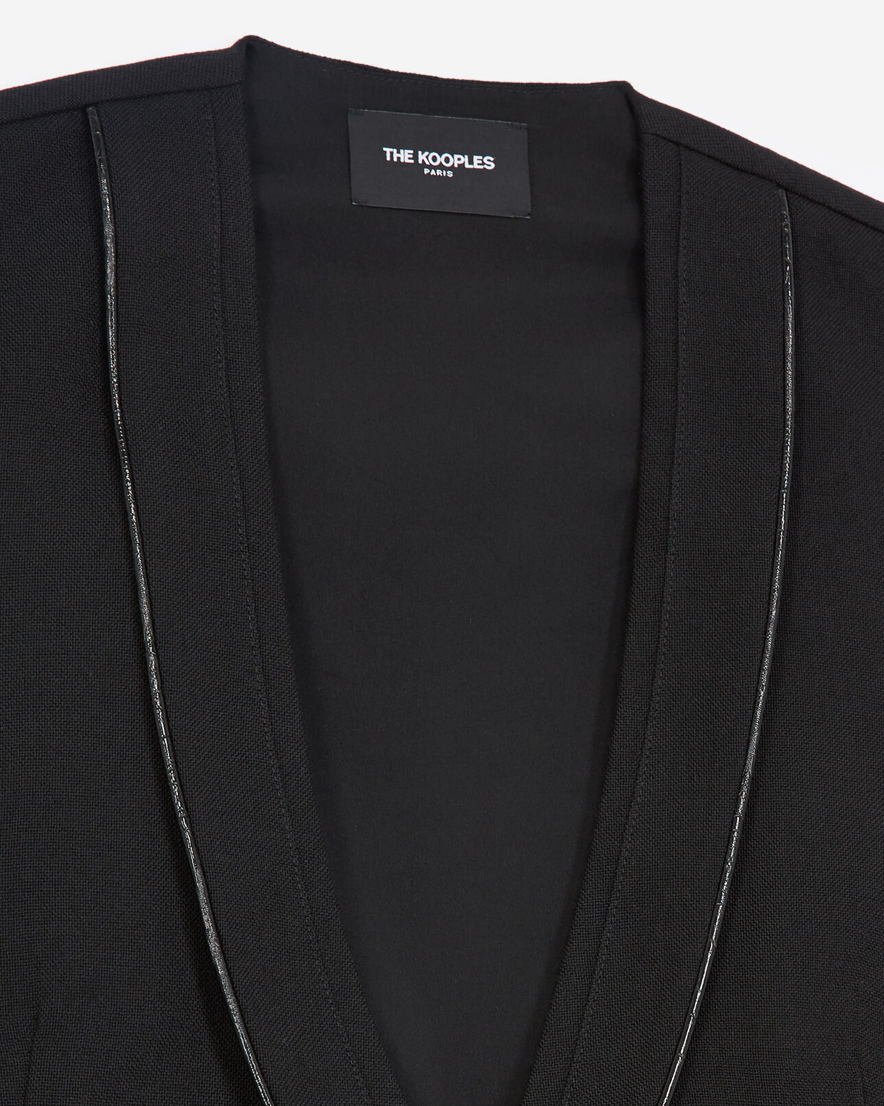 The Kooples DAMEN BLACK schwarze anzugweste aus leder mit lederdetail