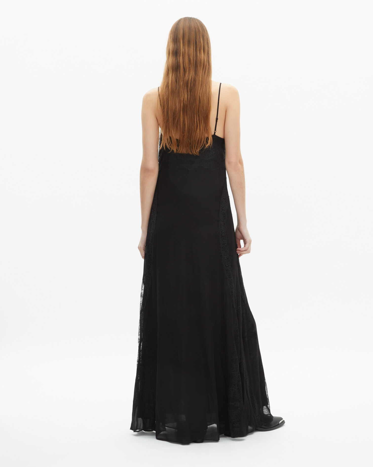 Long dress with black lace, BLACK, hi-res image number null