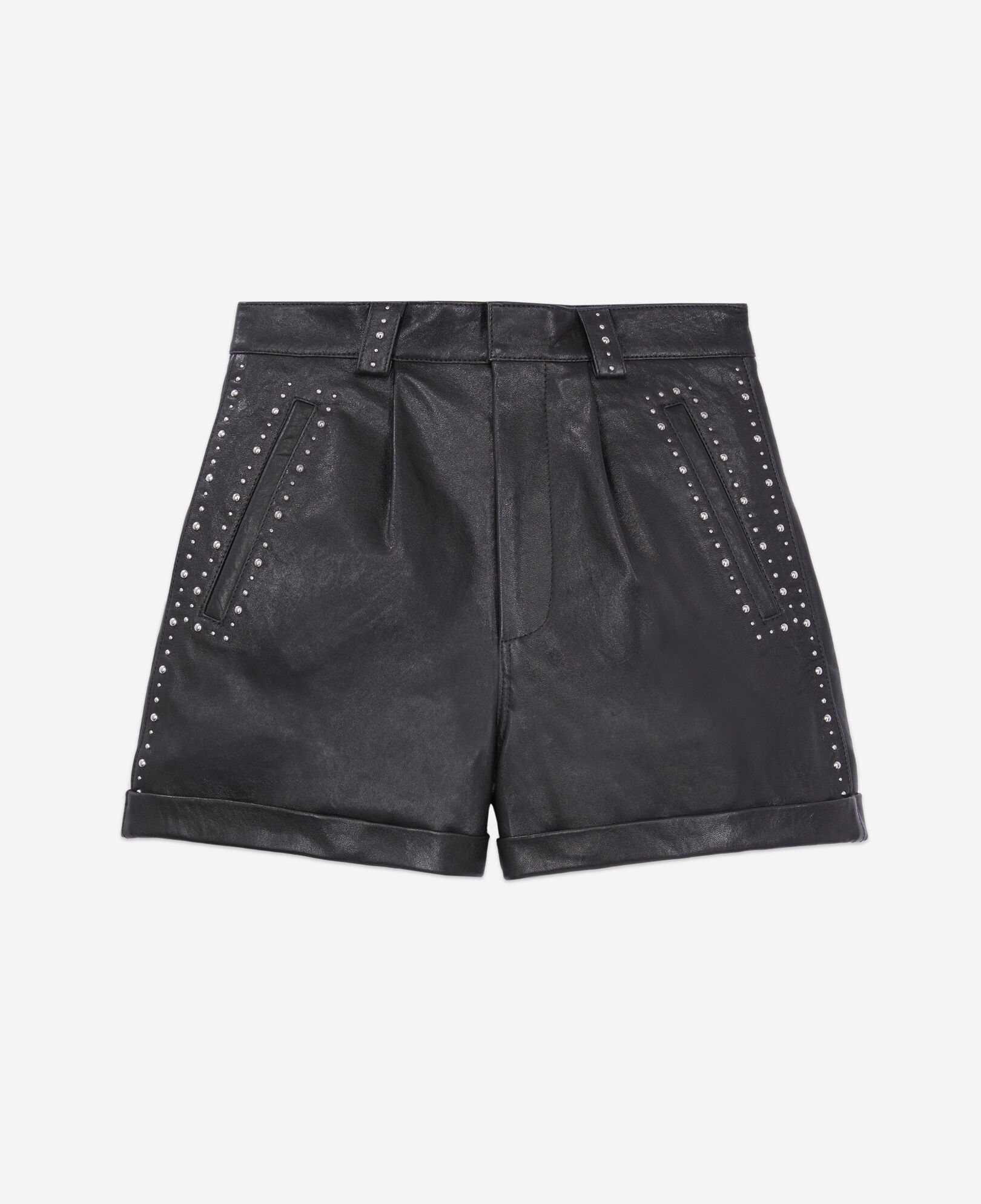 The Kooples DAMEN BLACK shorts aus leder mit nieten