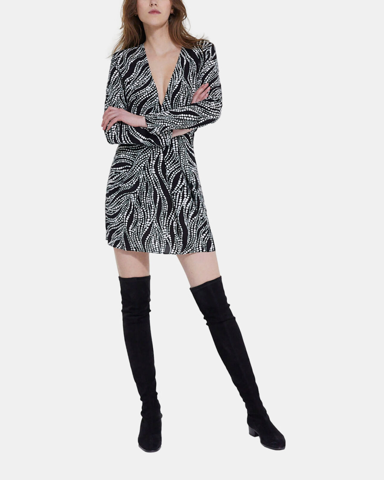The Kooples MUJER BLACK WHITE vestido corto estampado