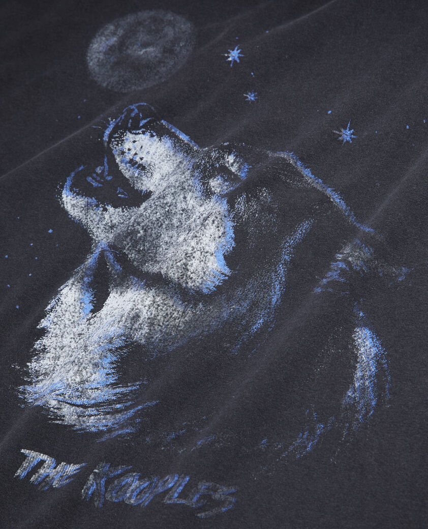 The Kooples HERREN BLACK WASHED schwarzes t-shirt herren mit „wolf“-siebdruck
