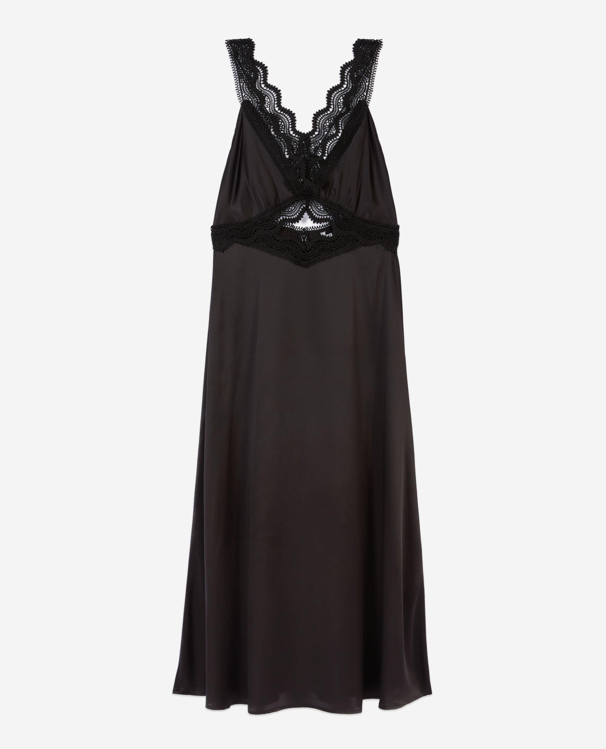 Robe nuisette longue avec guipure noire, BLACK, hi-res image number null