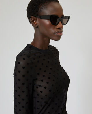 The Kooples WOMEN BLACK black hearts flocked mesh long-sleeve t-shirt