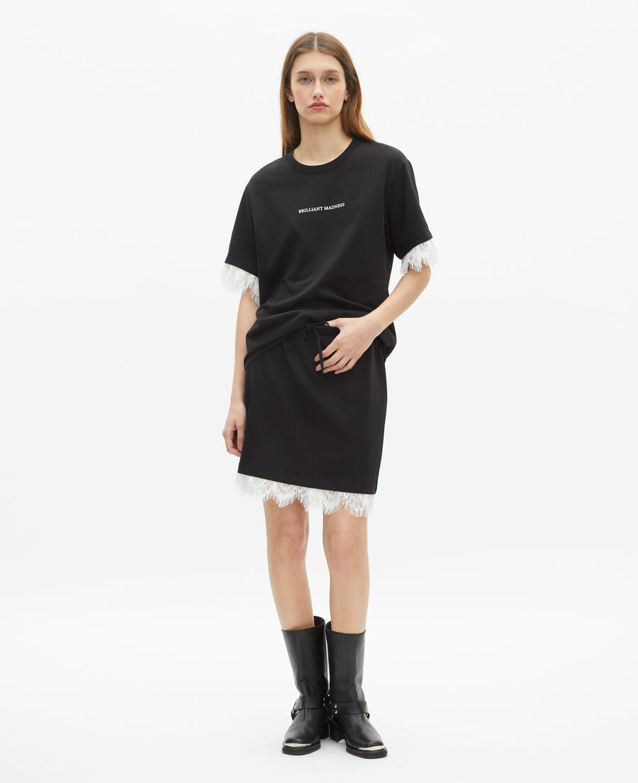 The Kooples WOMEN BLACK t-shirt with screen print and black lace
