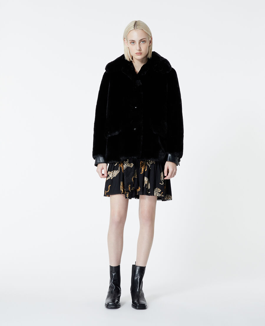 short black faux fur coat