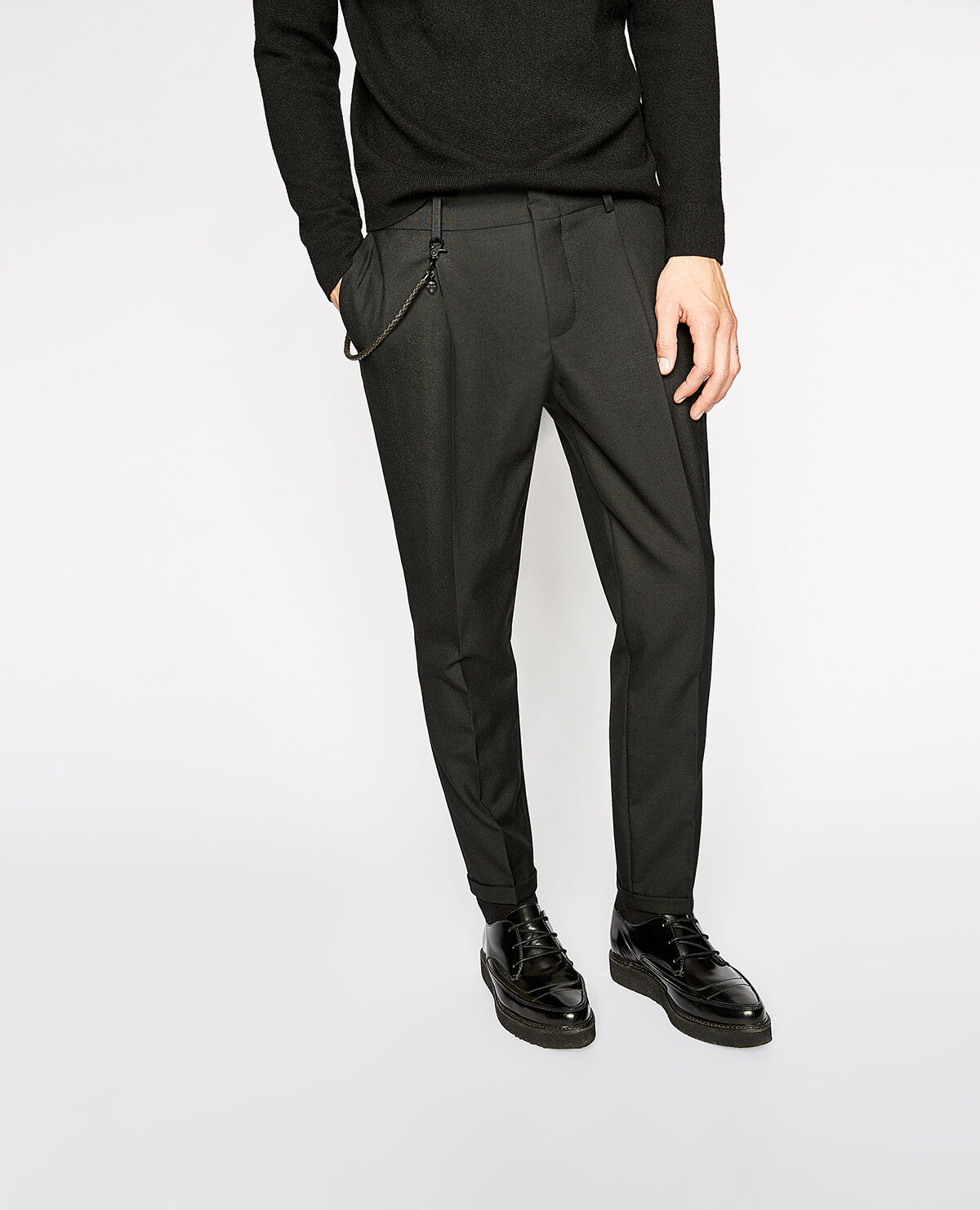Black chinos with removable chain