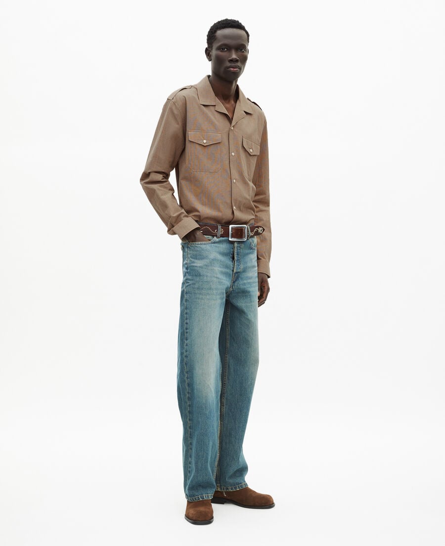 The Kooples H BEIGE / BROWN / BLACK beige micro check shirt