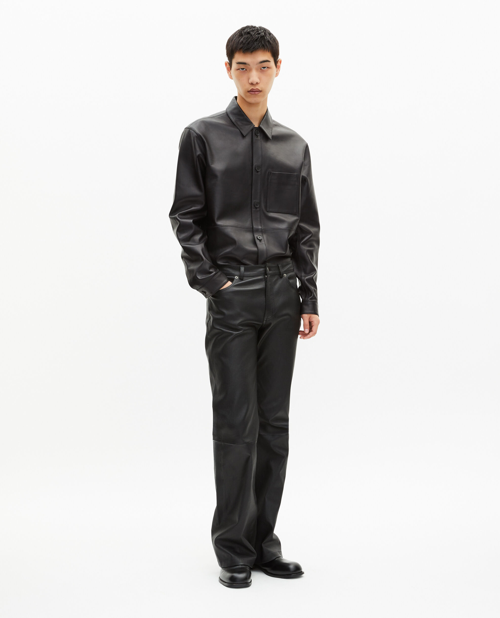 Black leather shirt | The Kooples US