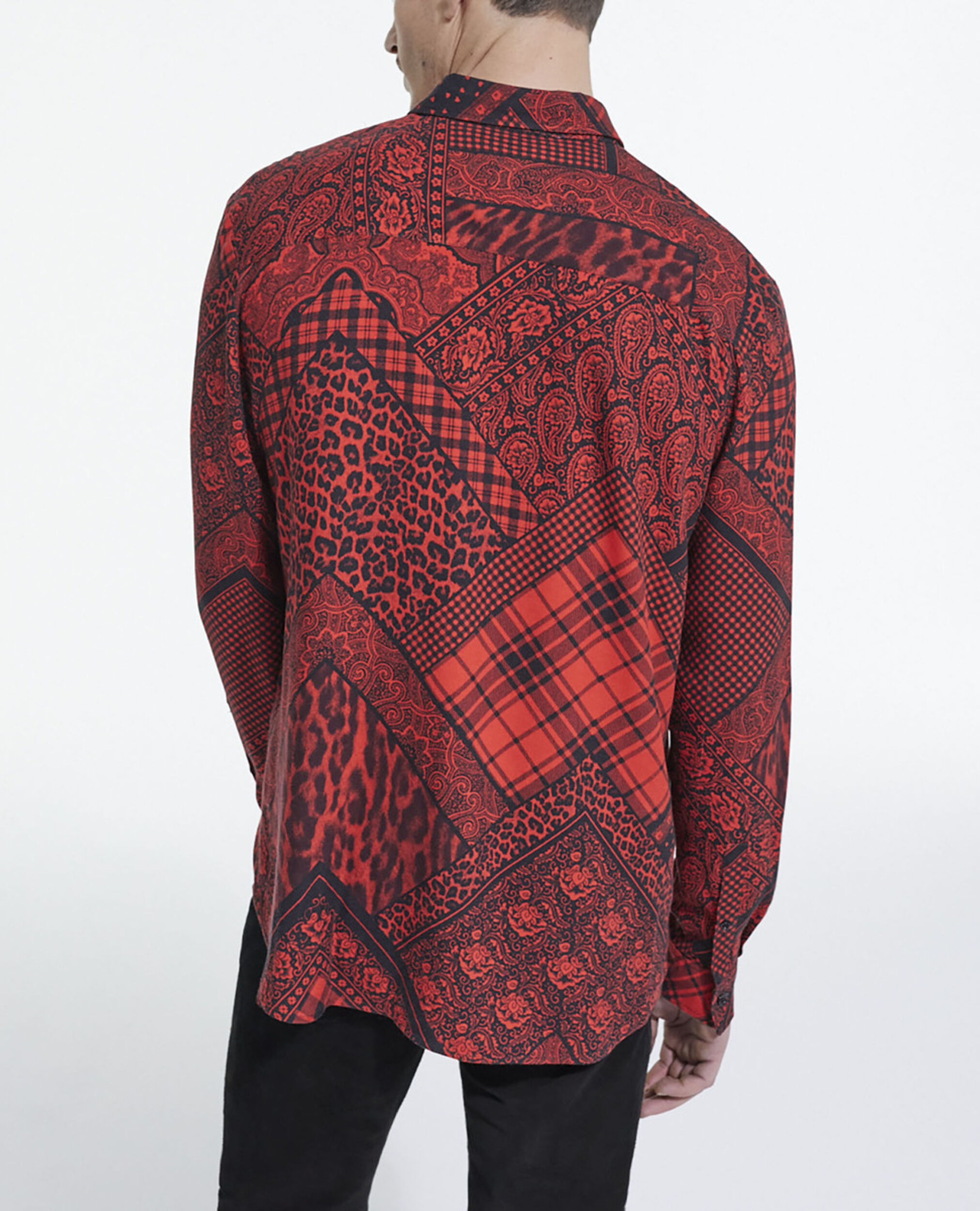 Printed shirt with classic collar, BLACK - RED, hi-res image number null