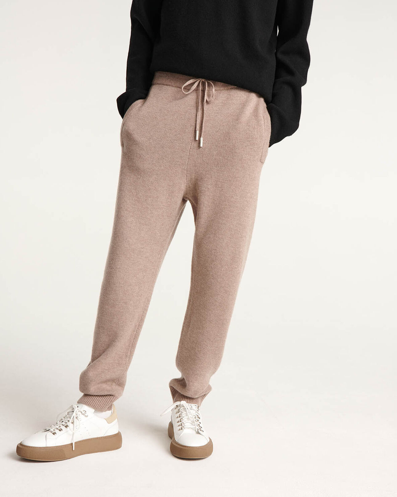 The Kooples MEN BEIGE beige wool joggers in loose-fitting knit