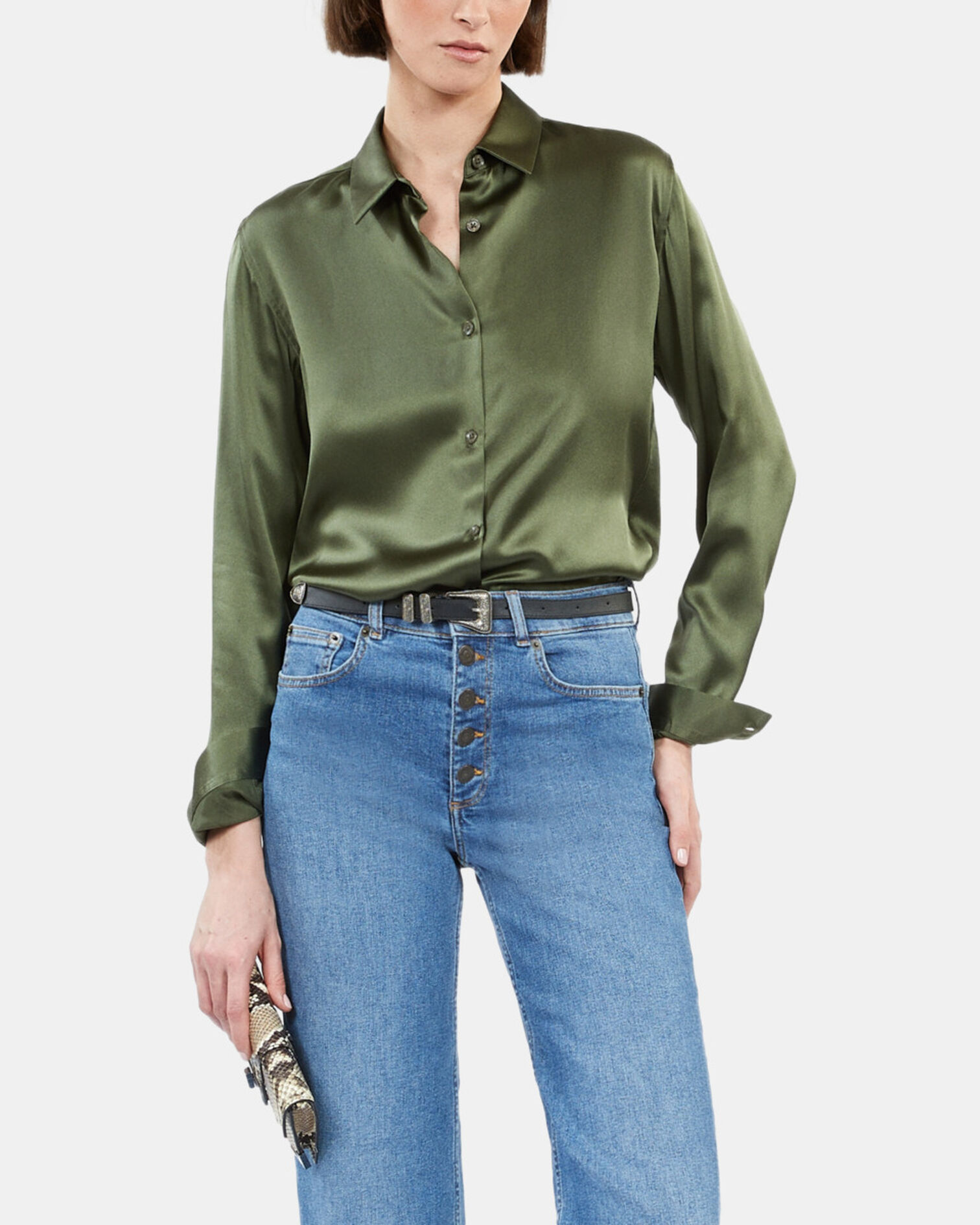 Chemise en soie kaki, KAKI, hi-res image number null